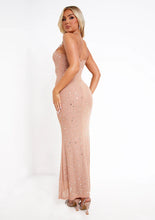 Louisa Nude Rhinestone Embellished Mesh Maxi Dress