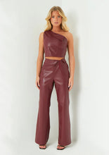Ramona Wine Fold Over Corset Detail Faux Leather Top