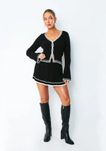 Bella Black Long Sleeve Cardigan With White Trim