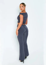 Danielle Charcoal Slinky High Waisted Flared Trousers