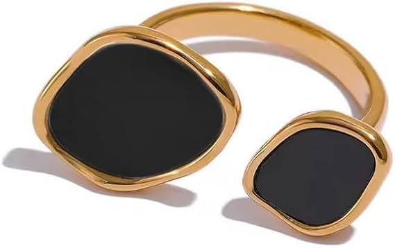 Asymmetrical Black Stone Open Ring