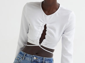 H&M Pleated Crop Blouse White - BEAUTY BAR