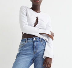 H&M Pleated Crop Blouse White - BEAUTY BAR