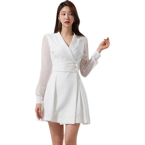 Women's White Temperament Fashion Elegant Casual Comfortable Slim Waist Dress