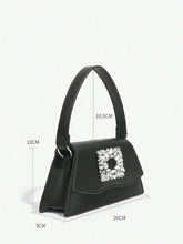 Belle Luxury, Glamorous, Fashionable Black Rhinestone Decorated Flap Square Handbag For Women