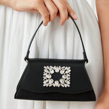 Belle Luxury, Glamorous, Fashionable Black Rhinestone Decorated Flap Square Handbag For Women