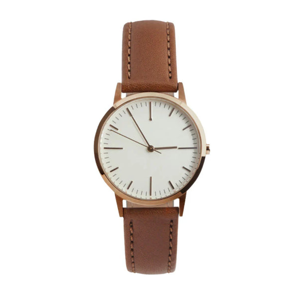 Classic Minimalist Brown Leather Strap Watch
