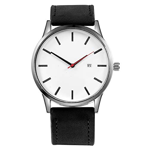 Stylish Men’s Watch – White Dial, Black Strap, Red Accent Hand