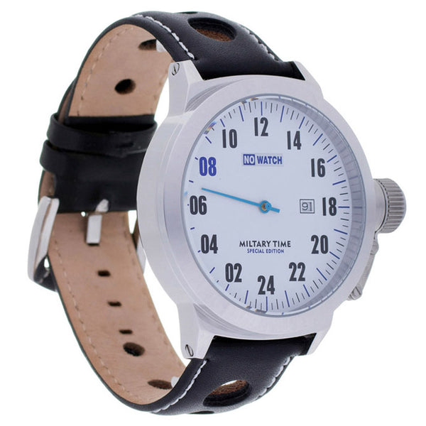 Men’s Military Time Watch – 24-Hour Dial, Black Leather Strap