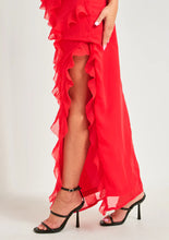 Cora Red Strappy Frill Maxi Dress