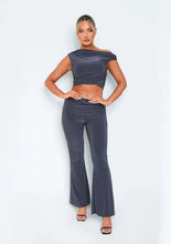 Danielle Charcoal Slinky High Waisted Flared Trousers
