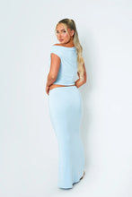 Nadia Blue Slinky Mid Rise Maxi Skirt