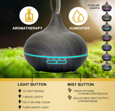 SKY-TOUCH Essential Oil Diffuser, 550ml Oil Diffuser with 4 Timer, Aromatherapy Diffuser with Auto Shut-off Function, Cool Mist Humidifier BPA-Free for Bedroom Home (Dark Brown)