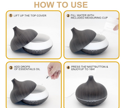 SKY-TOUCH Essential Oil Diffuser, 550ml Oil Diffuser with 4 Timer, Aromatherapy Diffuser with Auto Shut-off Function, Cool Mist Humidifier BPA-Free for Bedroom Home (Dark Brown)