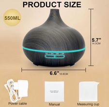 SKY-TOUCH Essential Oil Diffuser, 550ml Oil Diffuser with 4 Timer, Aromatherapy Diffuser with Auto Shut-off Function, Cool Mist Humidifier BPA-Free for Bedroom Home (Dark Brown)