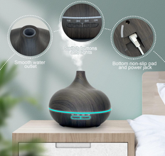 SKY-TOUCH Essential Oil Diffuser, 550ml Oil Diffuser with 4 Timer, Aromatherapy Diffuser with Auto Shut-off Function, Cool Mist Humidifier BPA-Free for Bedroom Home (Dark Brown)