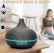 SKY-TOUCH Essential Oil Diffuser, 550ml Oil Diffuser with 4 Timer, Aromatherapy Diffuser with Auto Shut-off Function, Cool Mist Humidifier BPA-Free for Bedroom Home (Dark Brown)