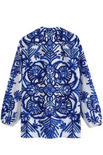 Christa White Patterned Floral V-NeckLong Sleeve Shirt - BEAUTY BAR