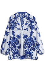 Christa White Patterned Floral V-NeckLong Sleeve Shirt - BEAUTY BAR