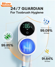 Bitvae Toothbrush Cleaner & Holder: UV-C Cleaning and Air Drying Wall Mount with LED Smart Screen