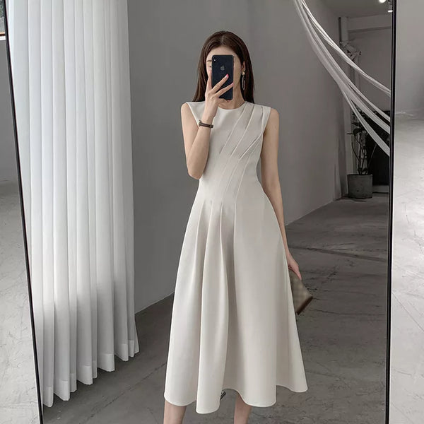 Woman's Summer Fashion Elegant Temperament Sleeveless Bow Long Dress