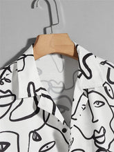 Women's Figure Print Short Sleeve Button Down Shirt Graphic Top Black White Shein - BEAUTY BAR