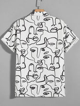 Women's Figure Print Short Sleeve Button Down Shirt Graphic Top Black White Shein - BEAUTY BAR