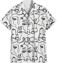 Women's Figure Print Short Sleeve Button Down Shirt Graphic Top Black White Shein - BEAUTY BAR